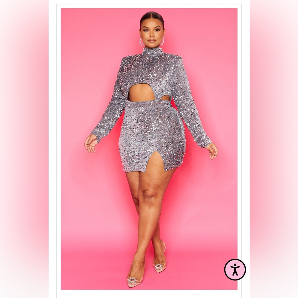 Plus Silver Sequin Cut Out Bodycon Dress